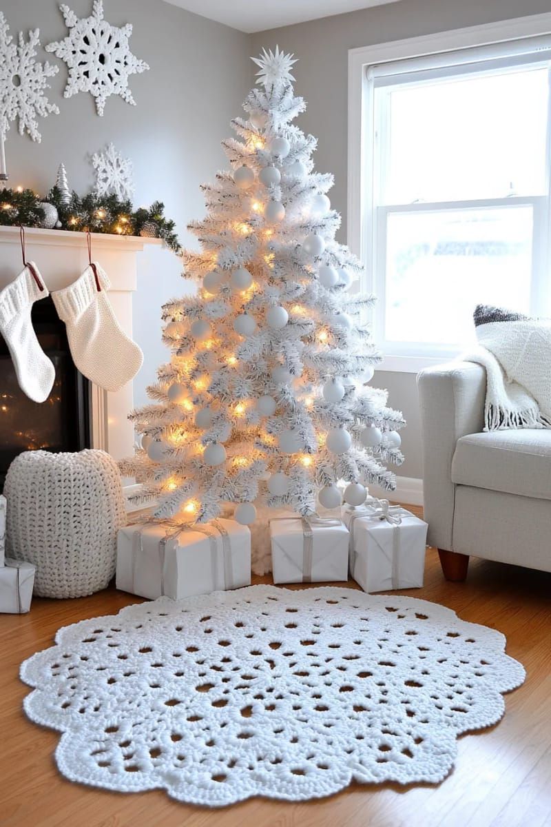 12. Doily Snowflakes With Gem Centers