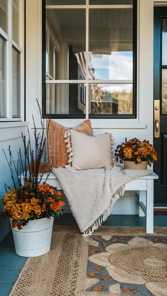 Fall Planters Paired with Throws and Pillows