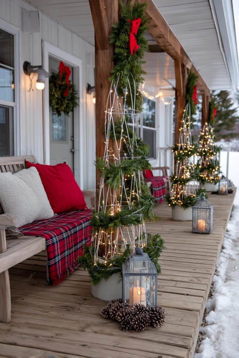 8. Tomato Cage Trees Wrapped in Garland - photo 2