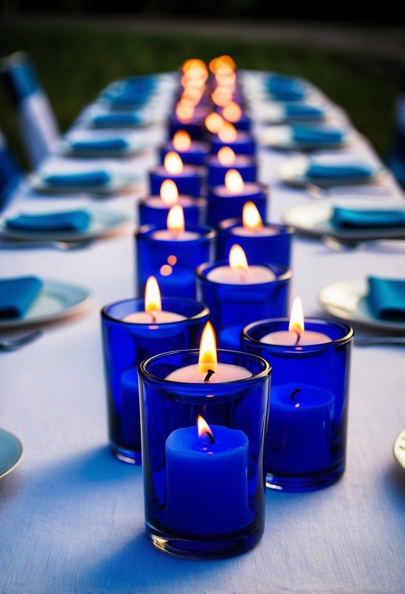 7) Blue glass tealight holders