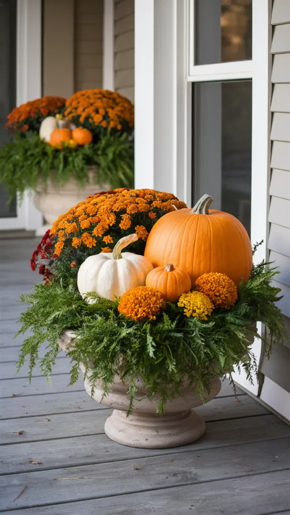 Warm and Cozy Pumpkin and Mum Planters