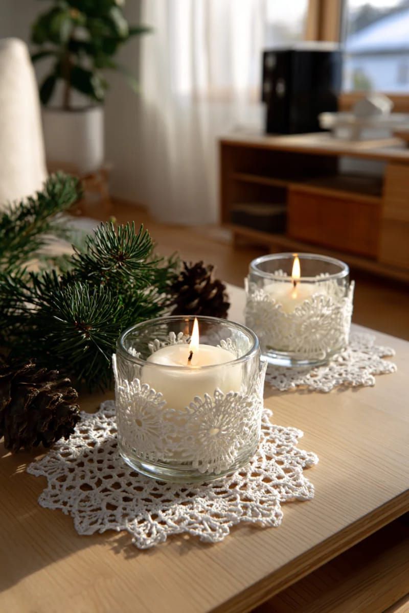21. Lace Coasters Under Pine-Scented Candles - photo 3