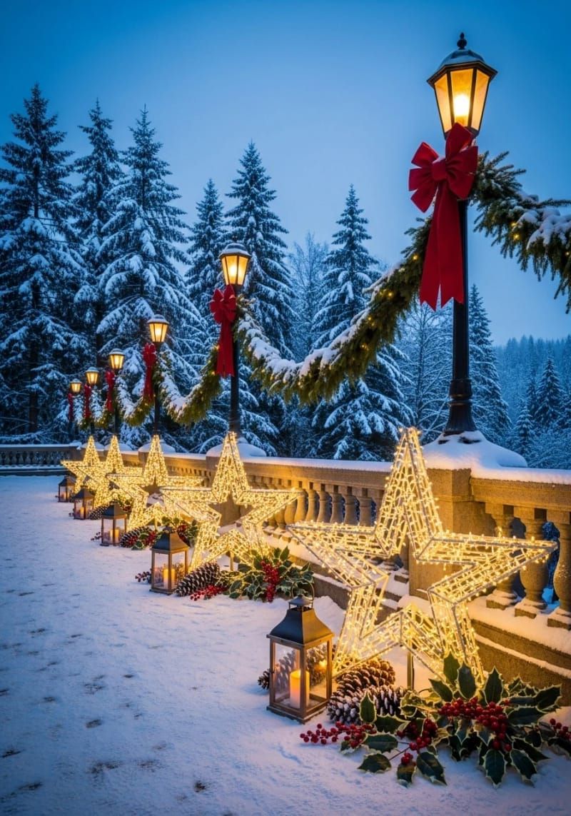2. Warm White Star Lights Along the Walkway