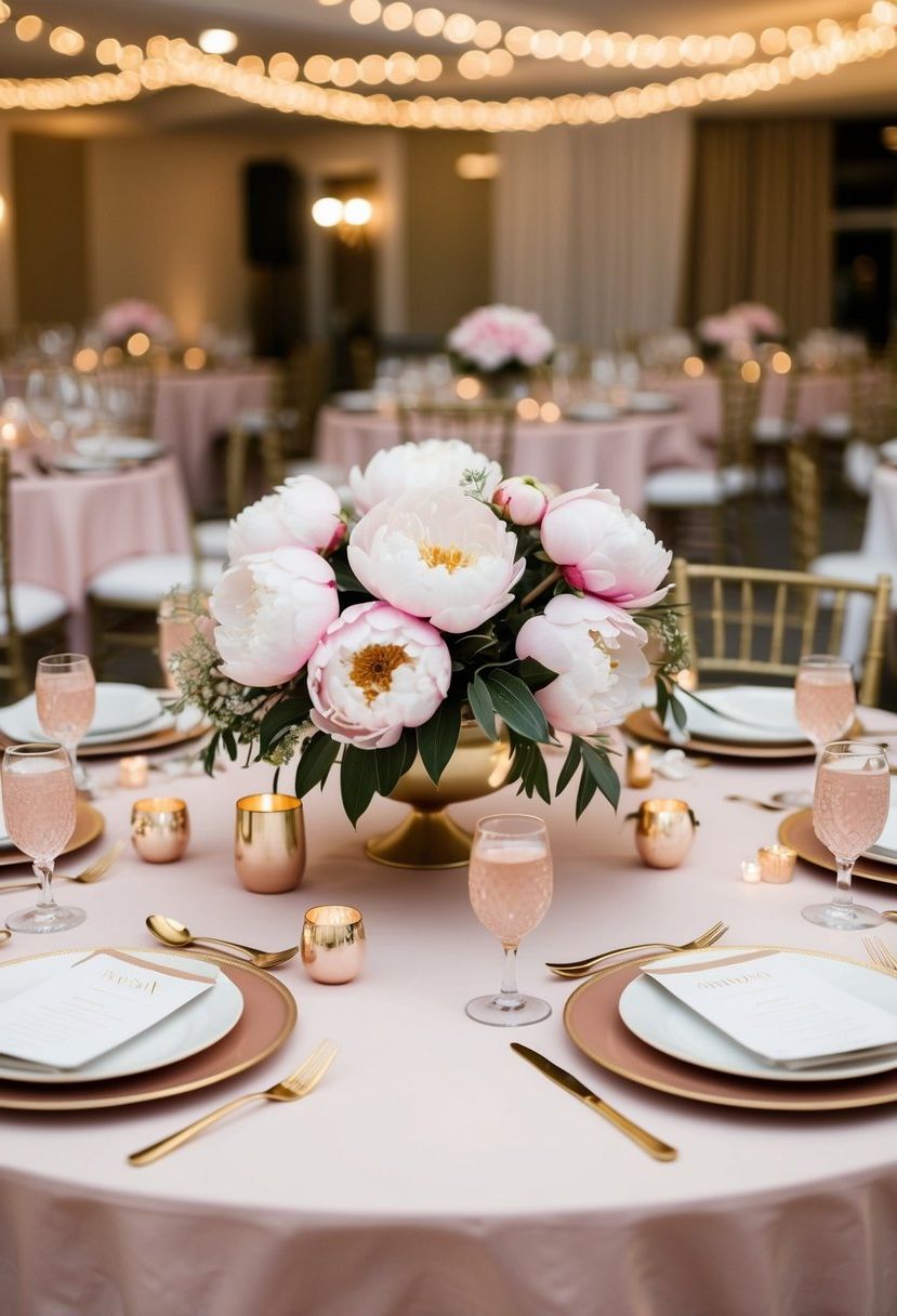 1) Blush and Gold Peony Centerpieces