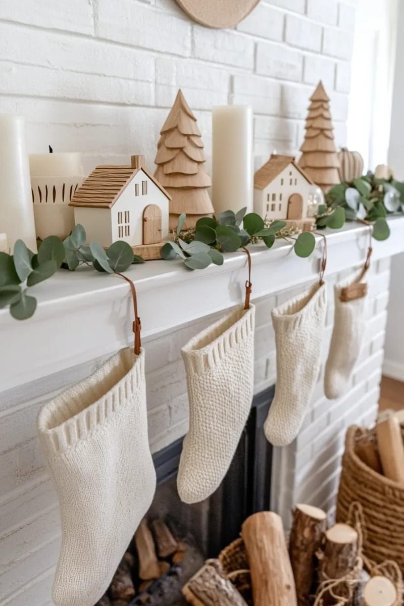 16. Scandinavian Mantel With Wooden Trees