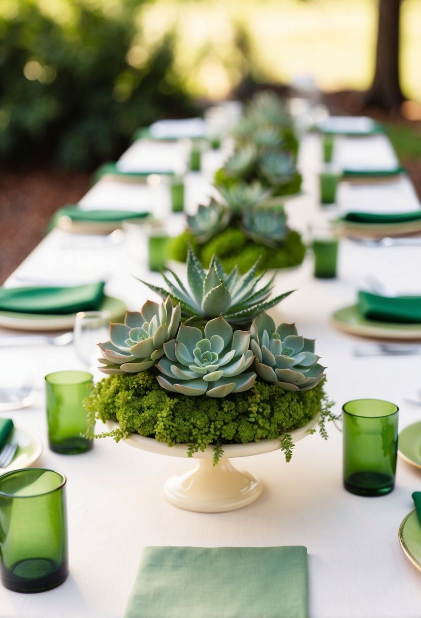4) Cream-Themed Succulent Centerpieces
