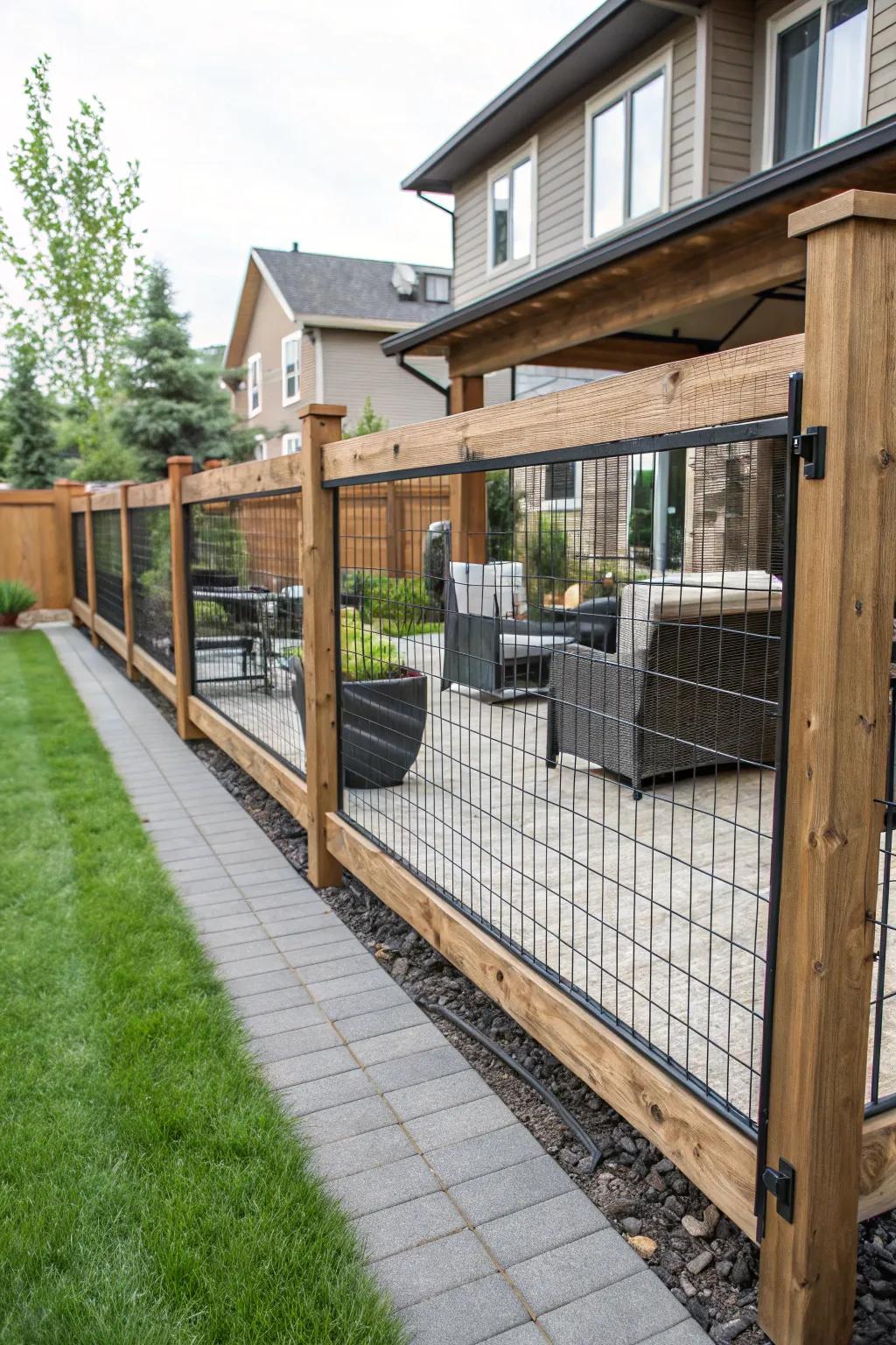 1. Rustic Wood With Modern Wire