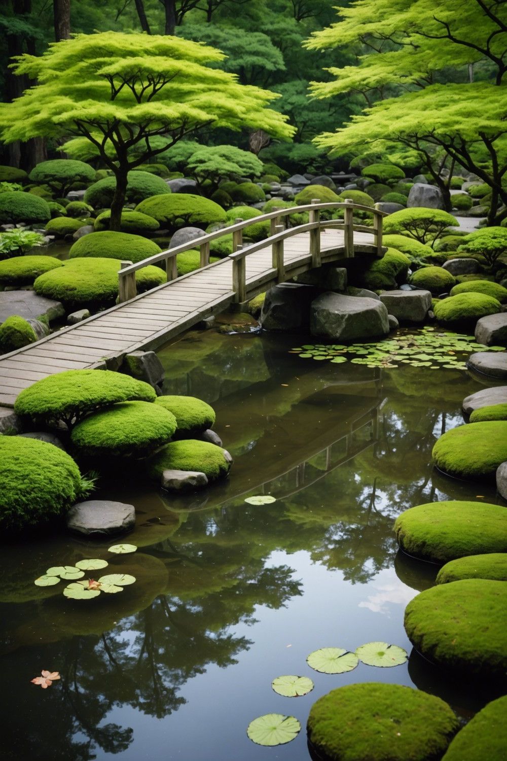 Simple Wooden Bridge over Ponds