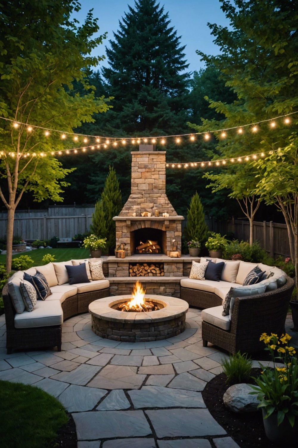 Corner Fireplace with U-Shaped Seating Layout