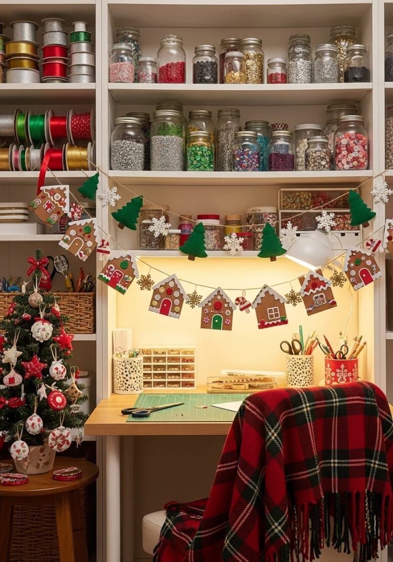 15. Gingerbread House Garland for Shelves