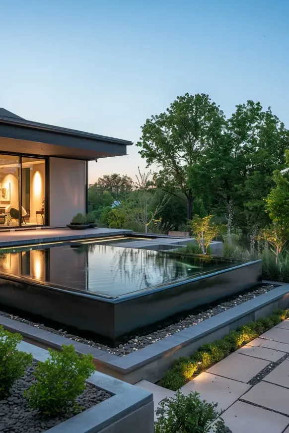 Modern Above Ground Pool With Stone Accents
