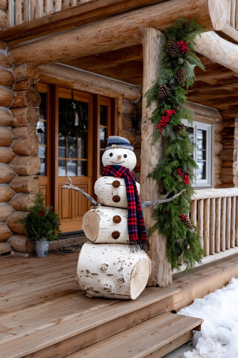 13. Birch Log Snowman by the Entryway - photo 2