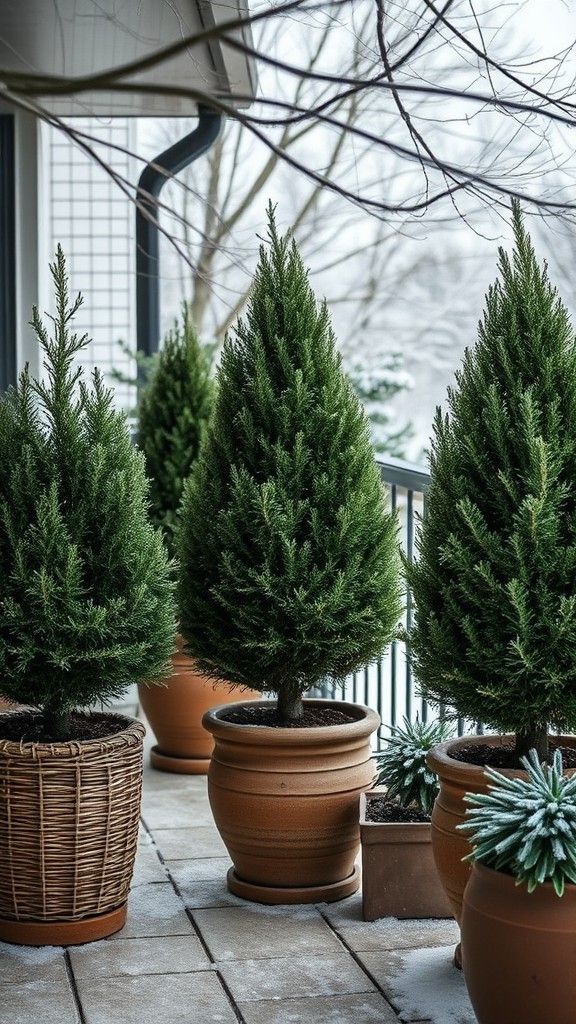 Potted Evergreens for Winter