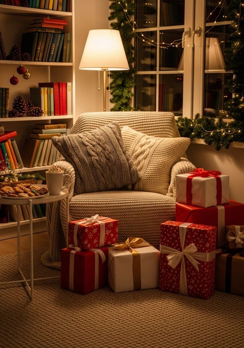 23. Reading Corner With Presents and Knit Pillows