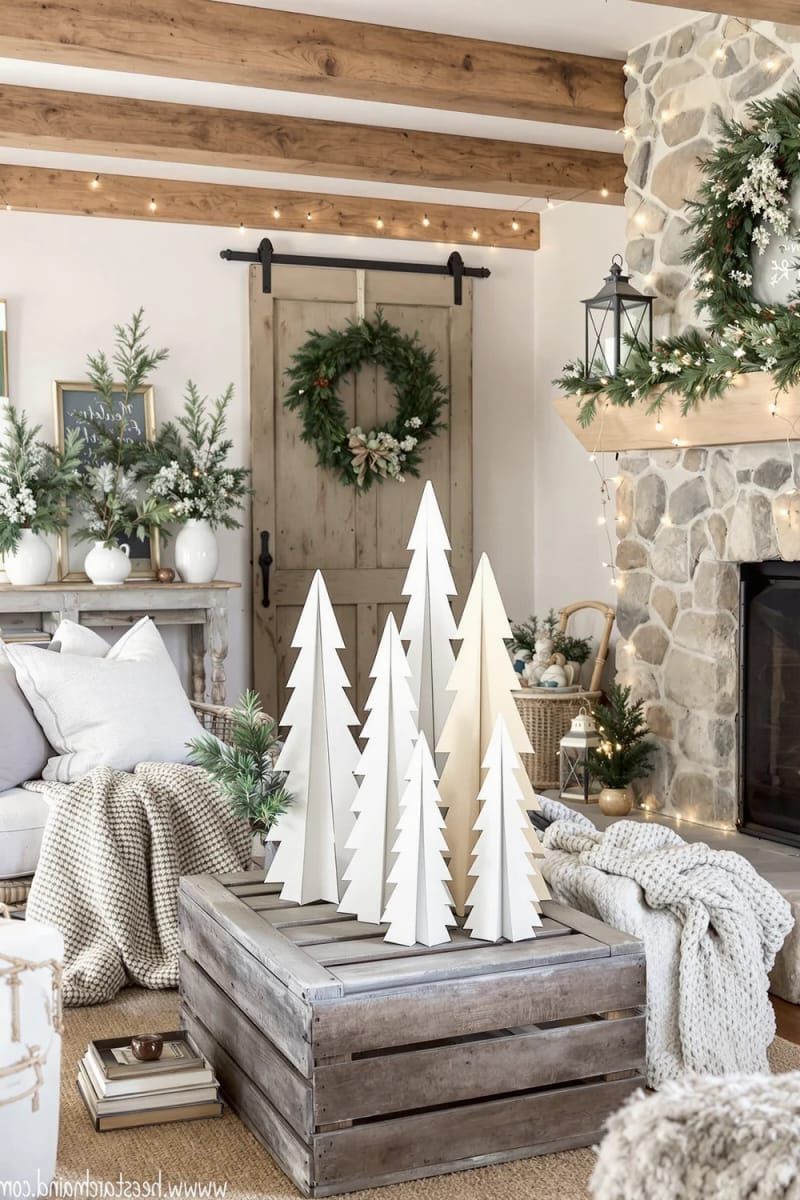 29. Cardboard Christmas Trees In Soft Neutral Tones
