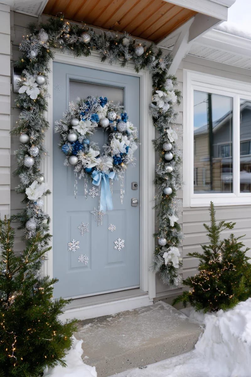 4. Frosted Blue Winter Door with Snowflakes and Wreath - photo 3