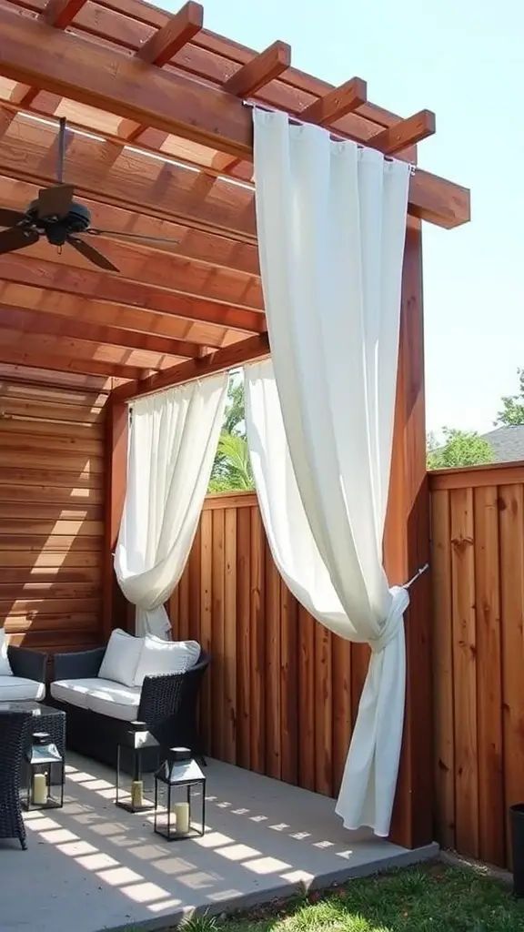 9. Privacy Fence With Hanging Outdoor Curtains