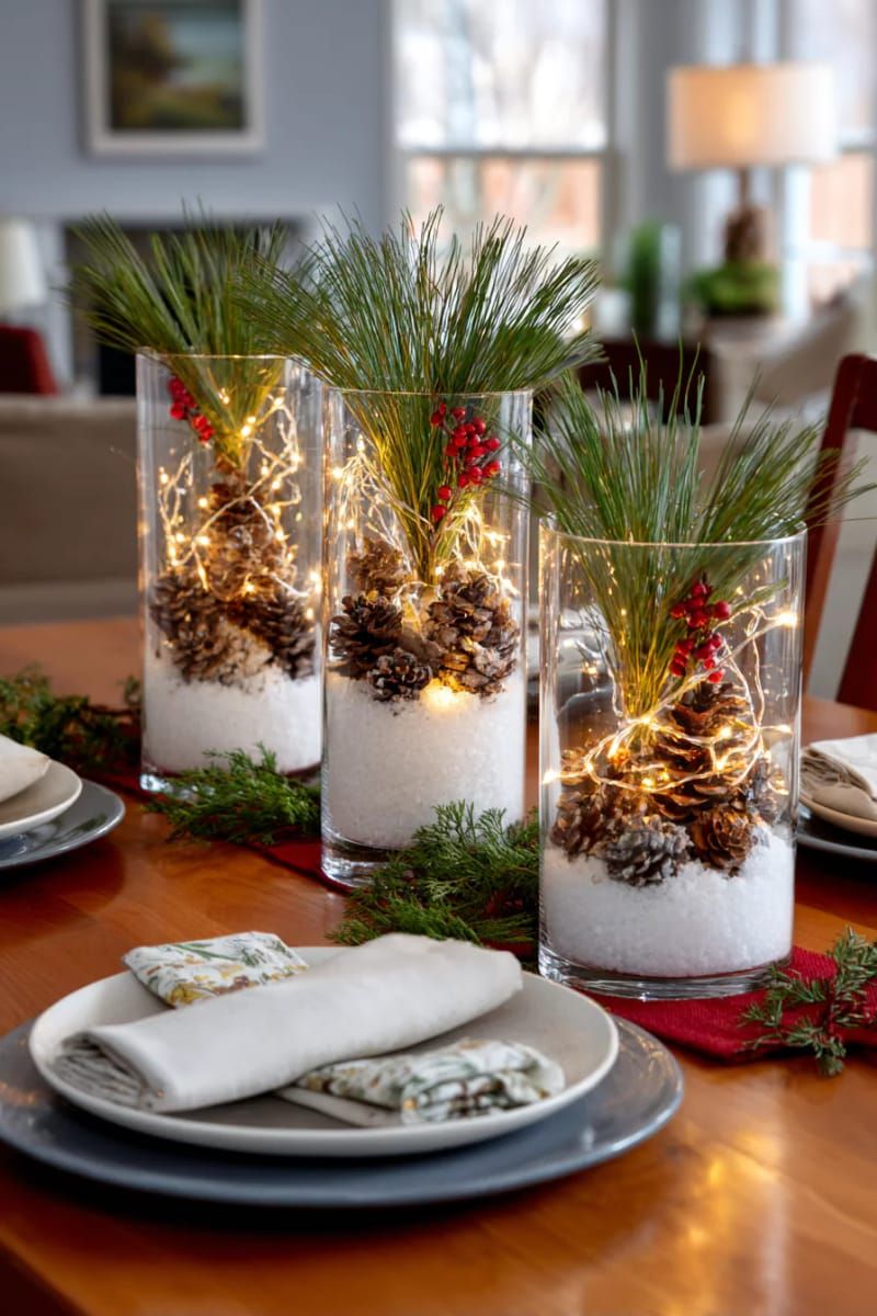 7. Snow and Pinecone Filled Cylinder Vases - photo 2