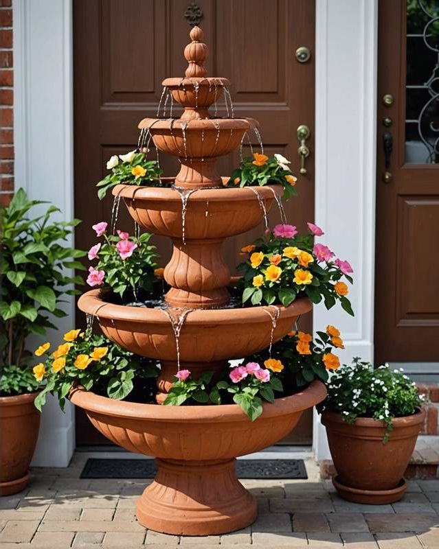 Tiered Terracotta Fountain Planters