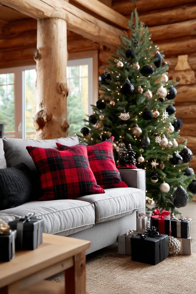 4. Matte black and champagne gold modern tree look