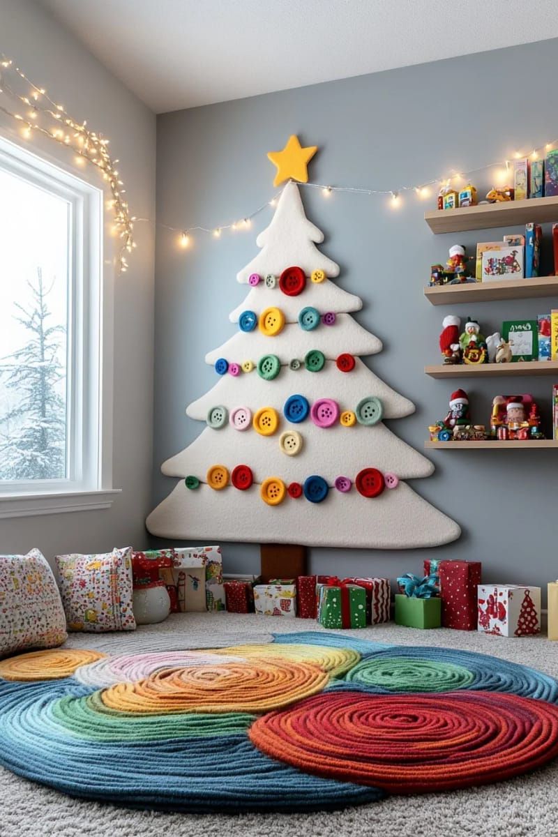 1. Felt wall tree with button ornaments kids arrange - photo 2