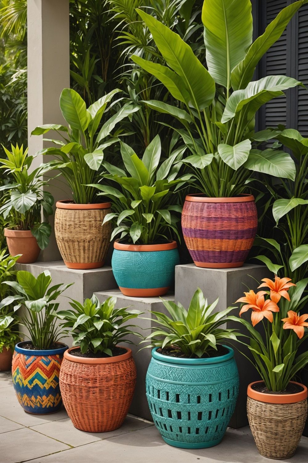 Tropical-Style Planters and Containers