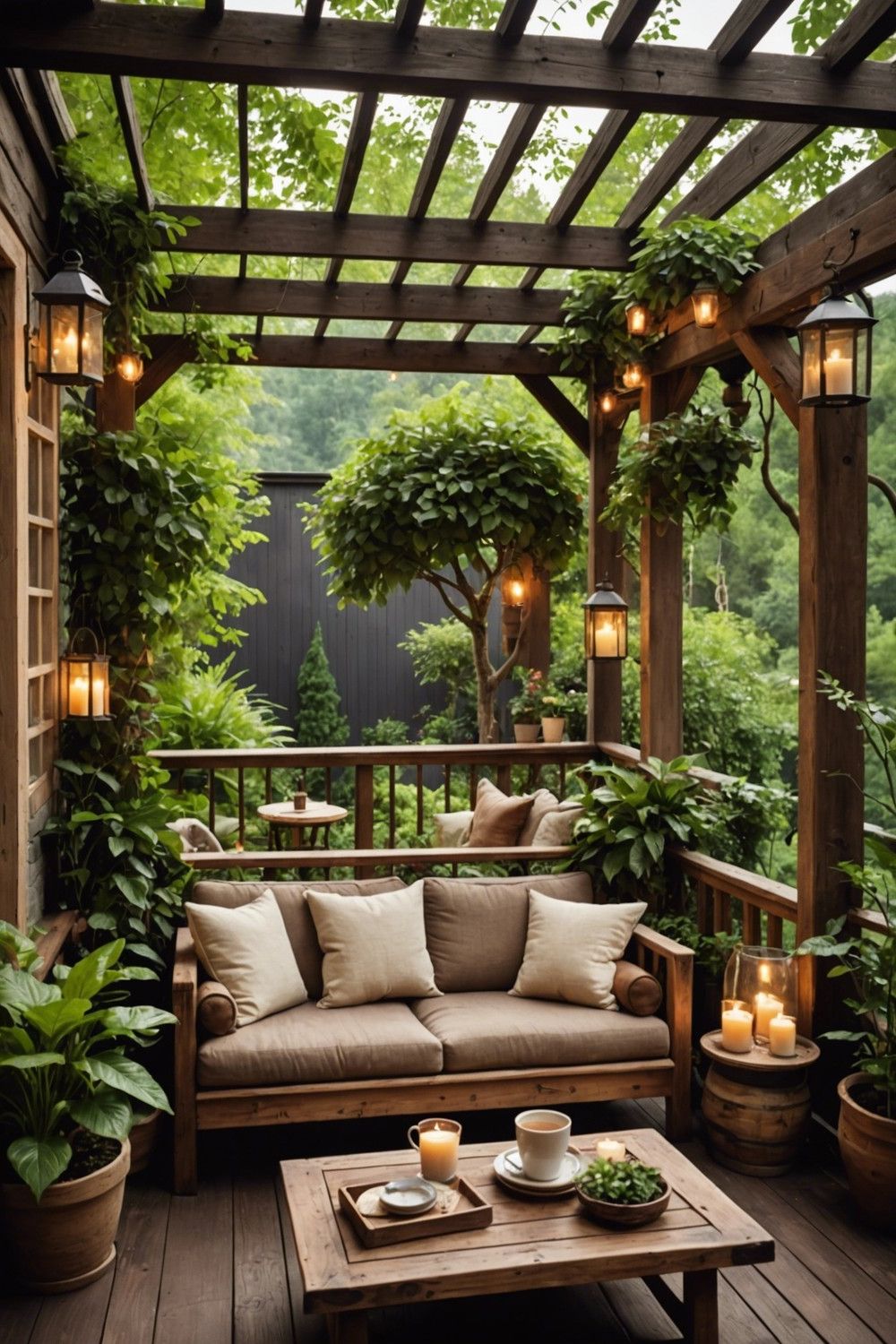 Cozy Cottage Patio With Sloped Roof