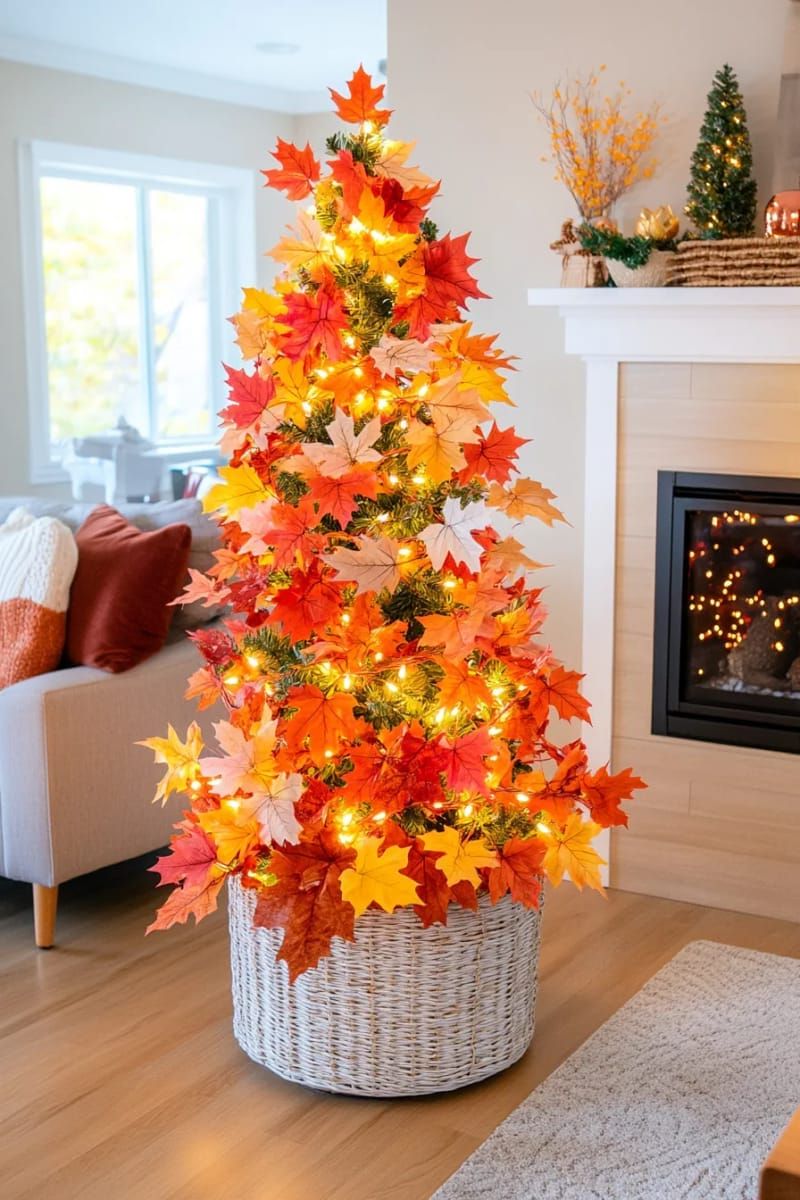 9. Maple Leaf Garland with Copper Lights