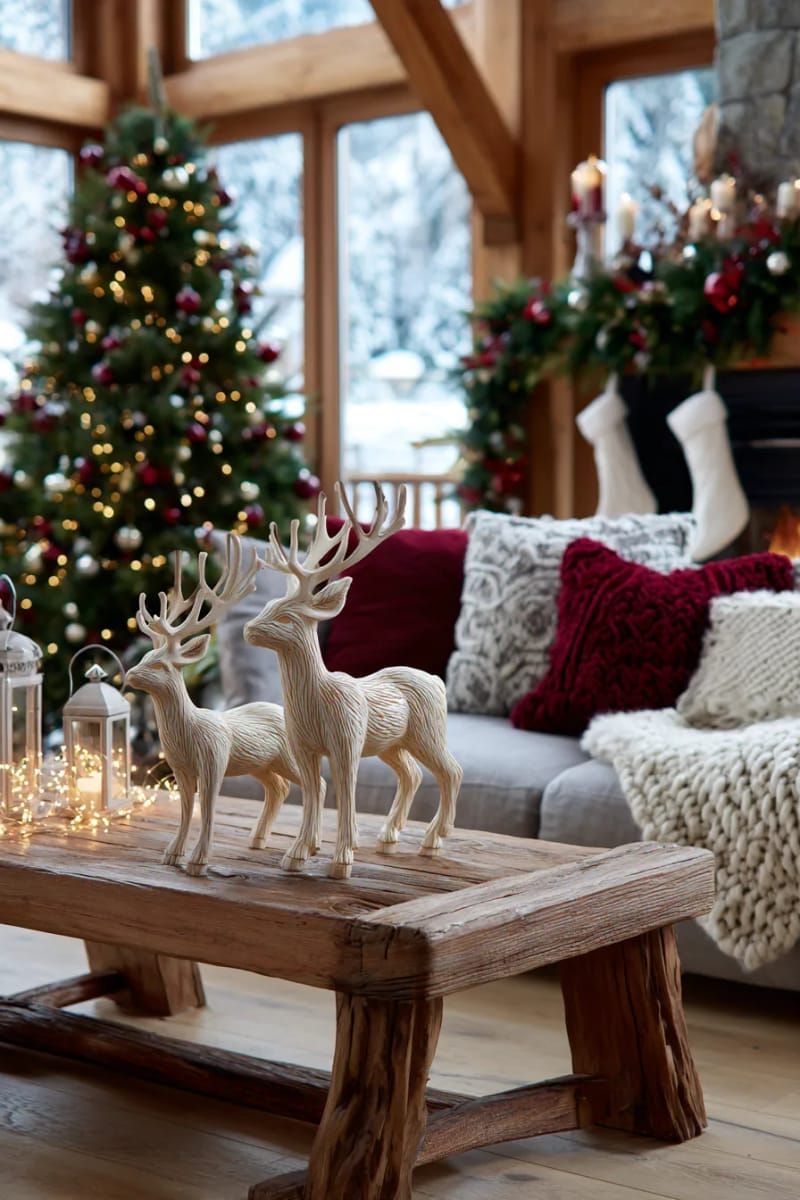 26. Enchanting wooden reindeer sculptures illuminated by string lights - photo 3