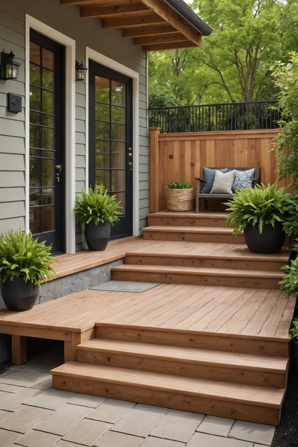 Wooden Steps With a Natural Wood Rail