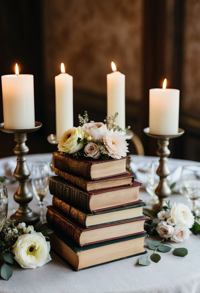 9) Vintage Book Stack Centerpieces
