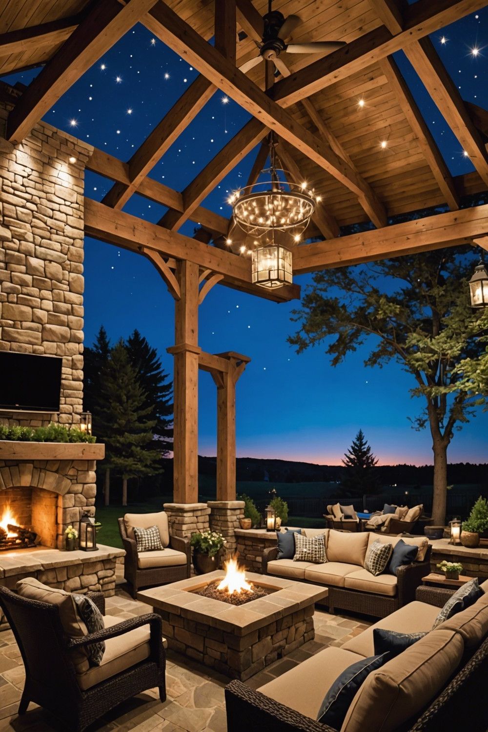 Outdoor Living Room with Fireplace and TVs