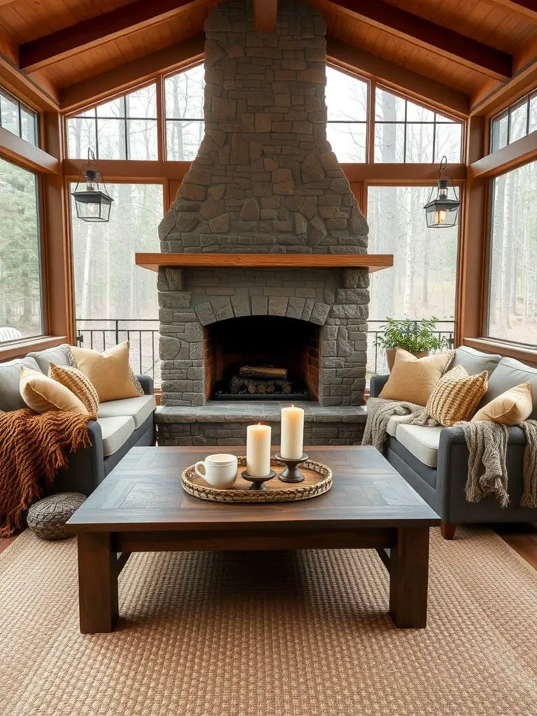 11. Screened-In Back Porch With Cozy Fireplace