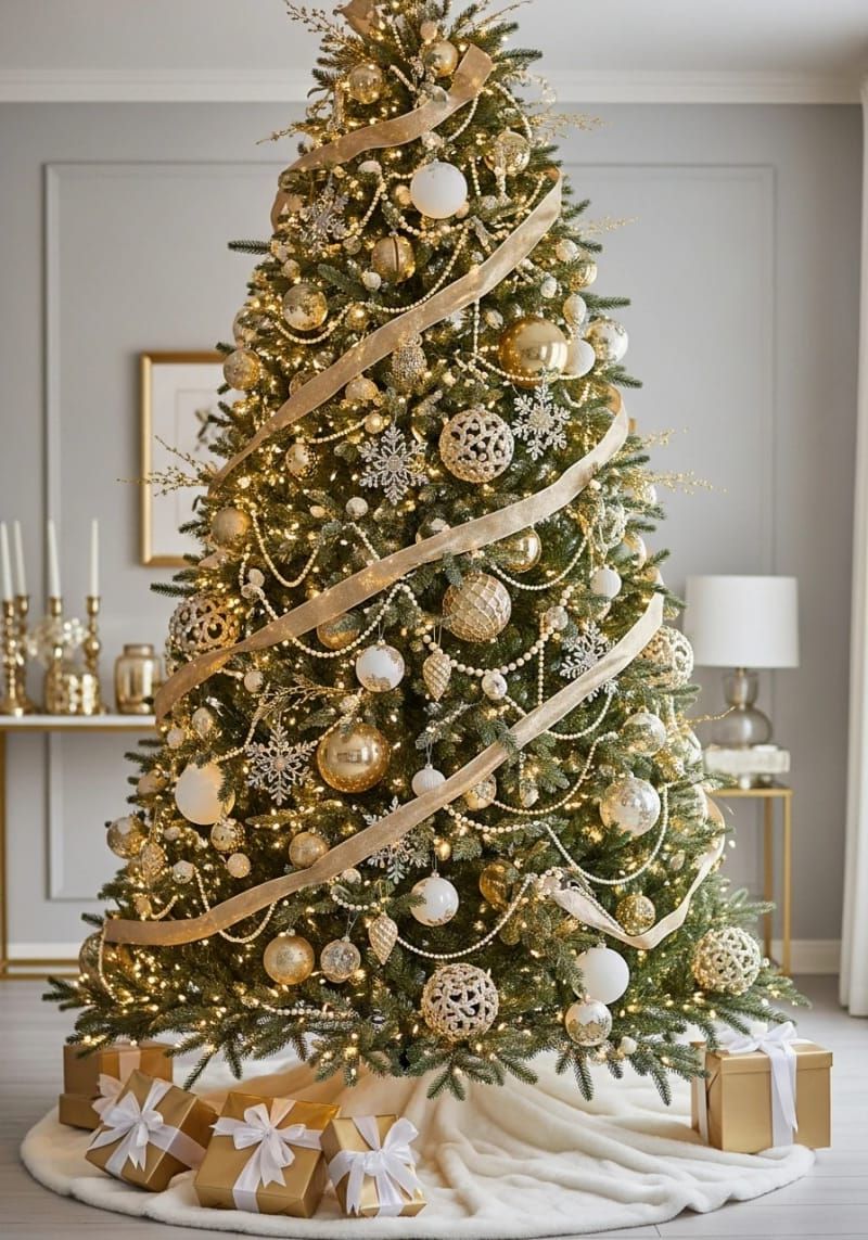 28. Gold and White Ornament Clusters on Tree - photo 3