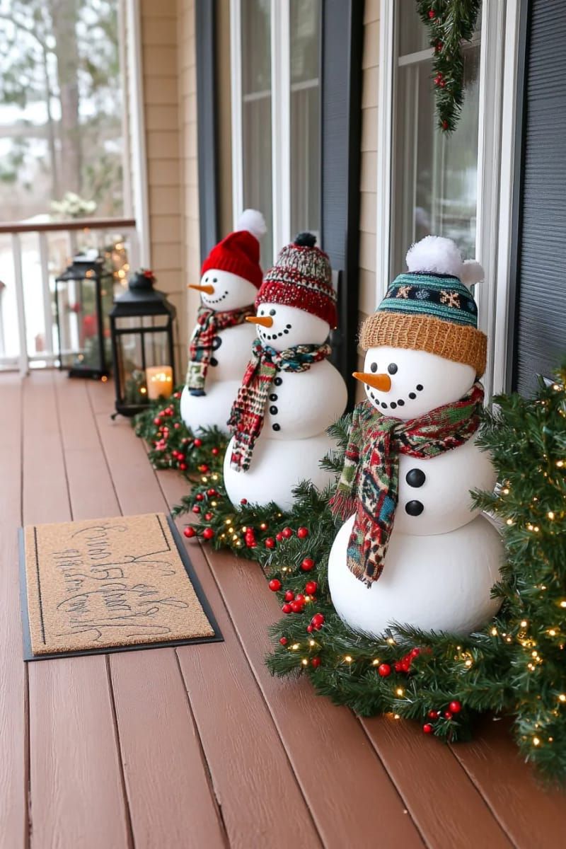 15. Foam Ball Topiary Snowmen for Corners