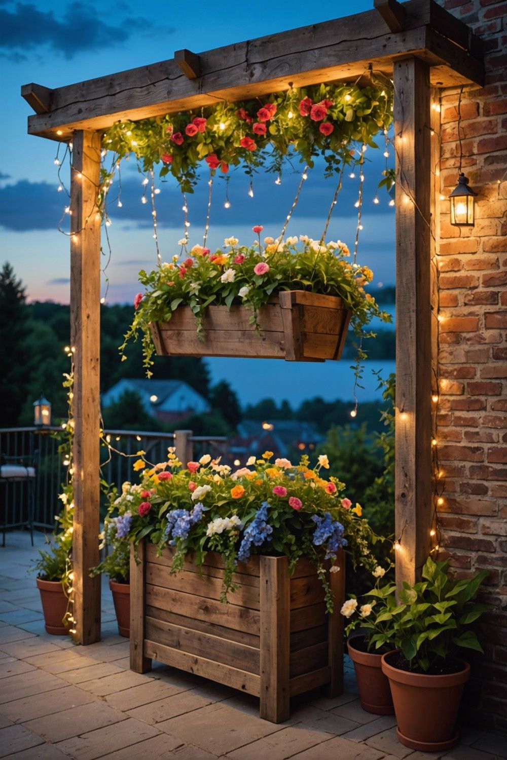 Wooden Planters Paired With Fairy Lights