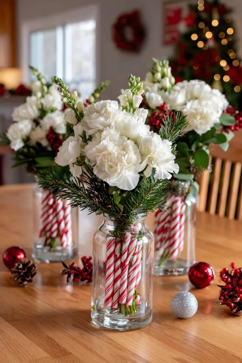 14. Candy Cane Vases with White Flowers - photo 2