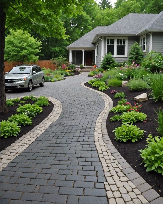 Permeable Paver Driveway With a Rain Garden