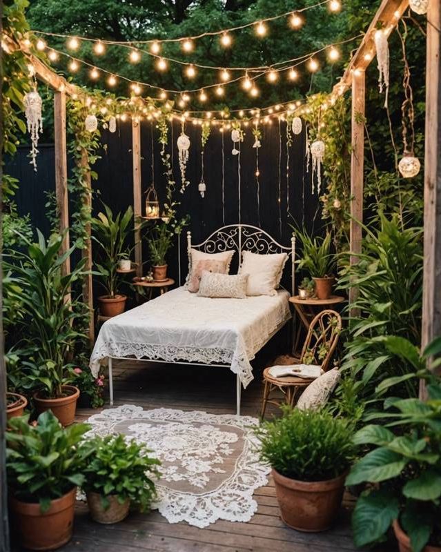 Ethereal Garden With Lace Details And Fairy Lights