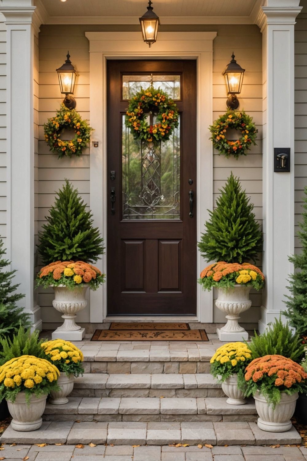 Upscale Fall Planters with Flowers and Greenery