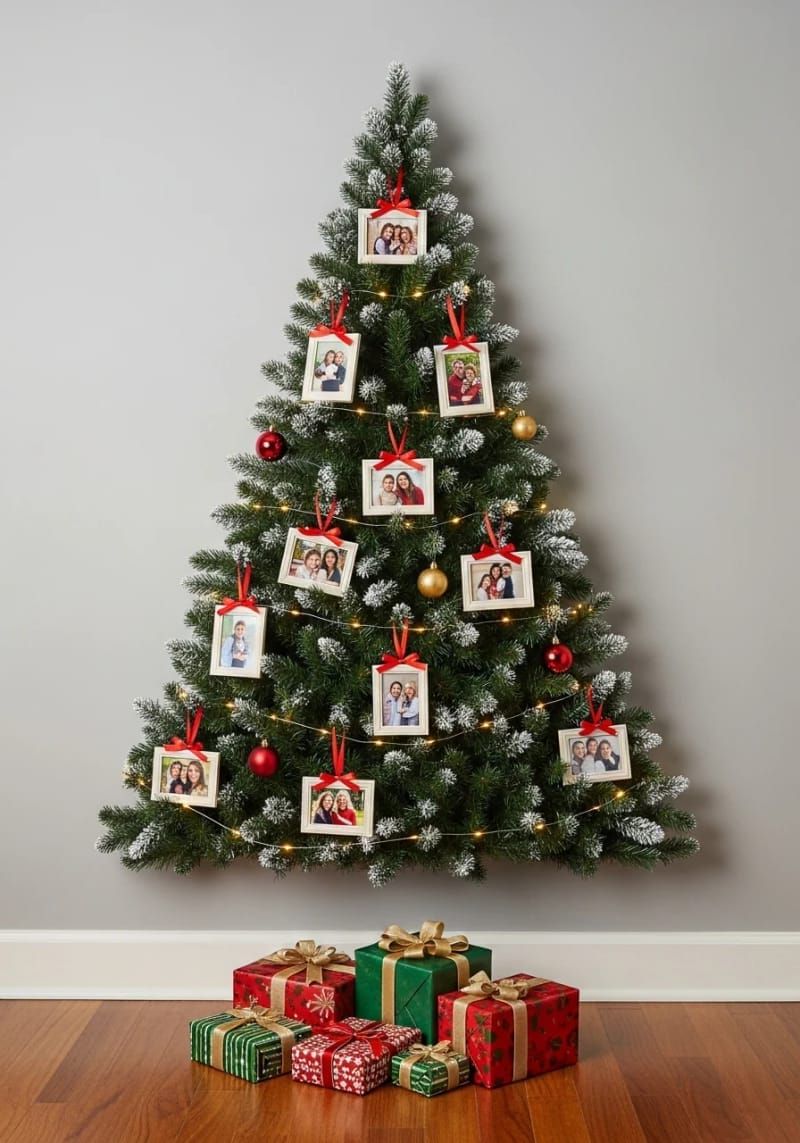 14. Wall-mounted half-tree with mini photo frames