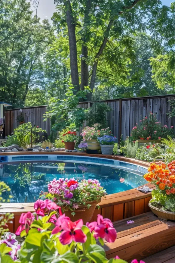 Bright Garden Escape Around the Pool