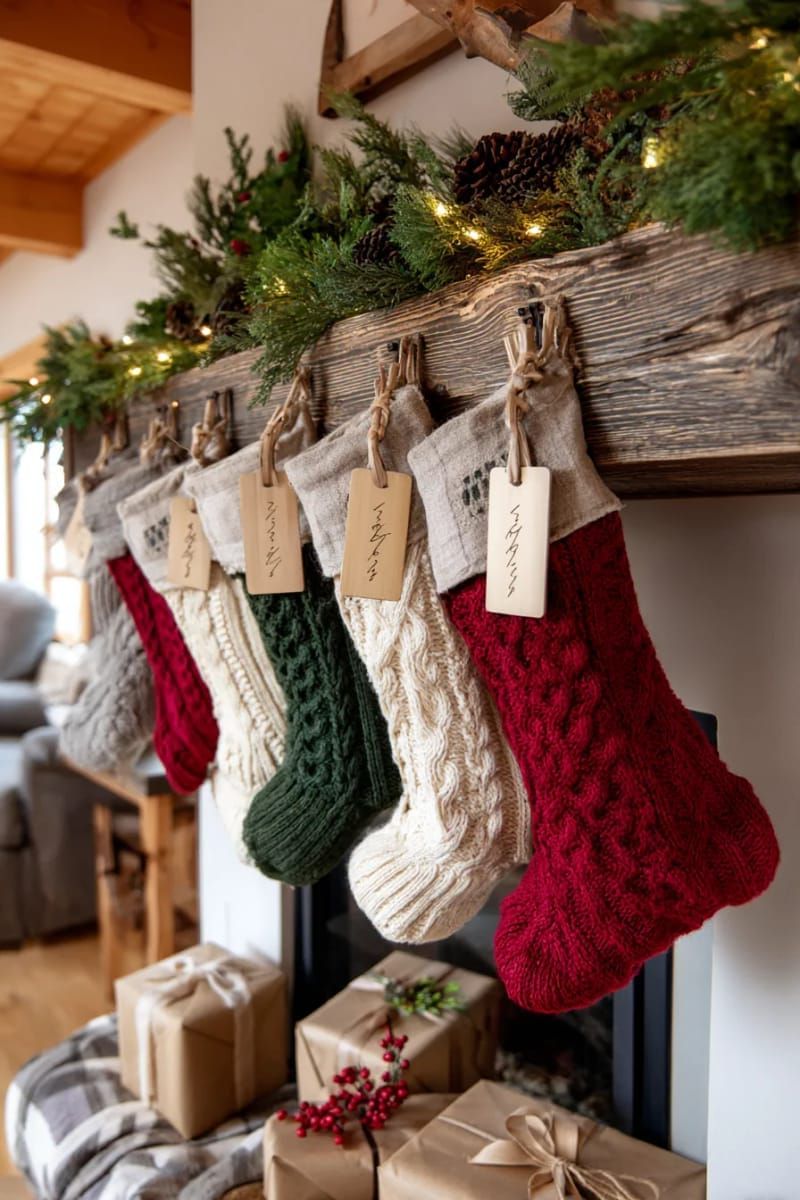 20. Upcycled Sweater Stockings with Wood Name Tags - photo 2