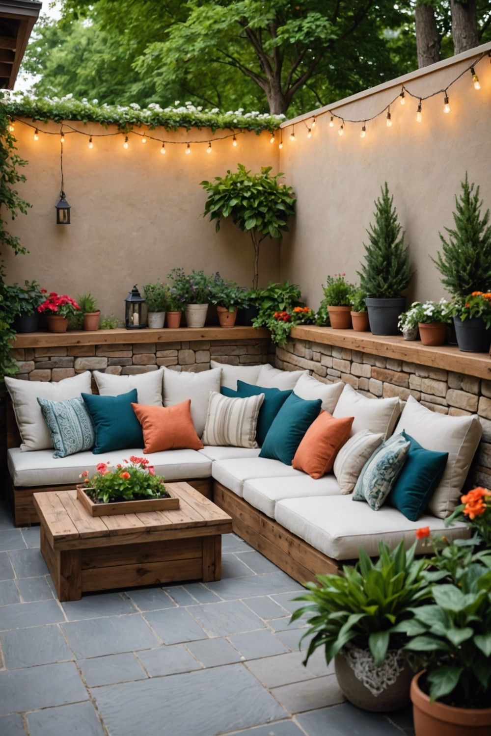 Built-In Seating and Planter Patio