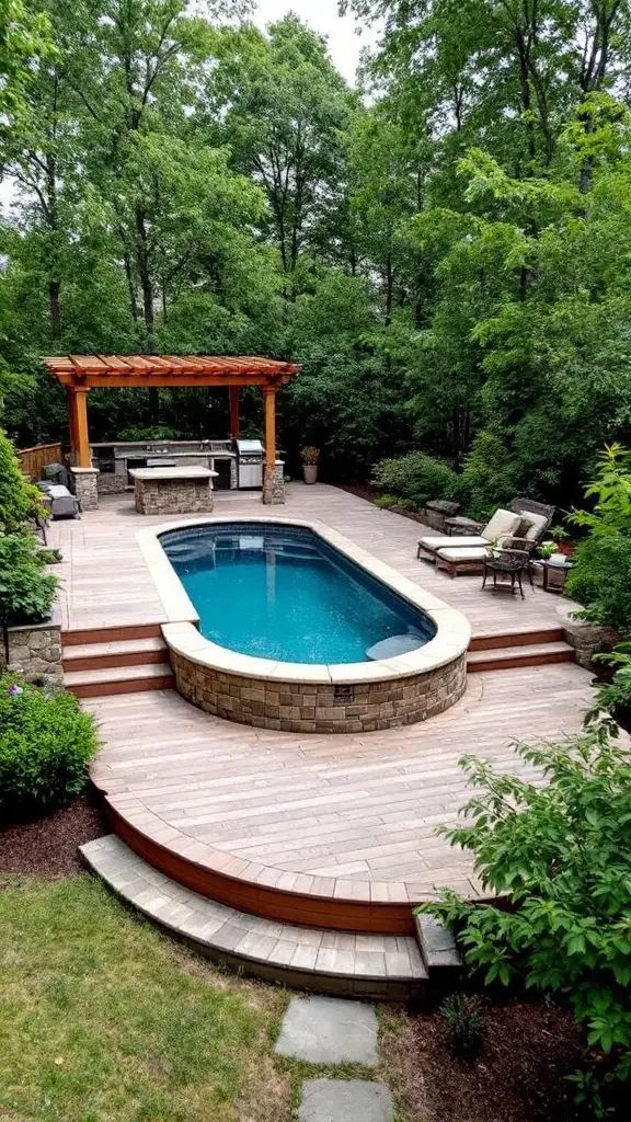 30. Backyard Oasis with Multi-Level Deck and Kitchen