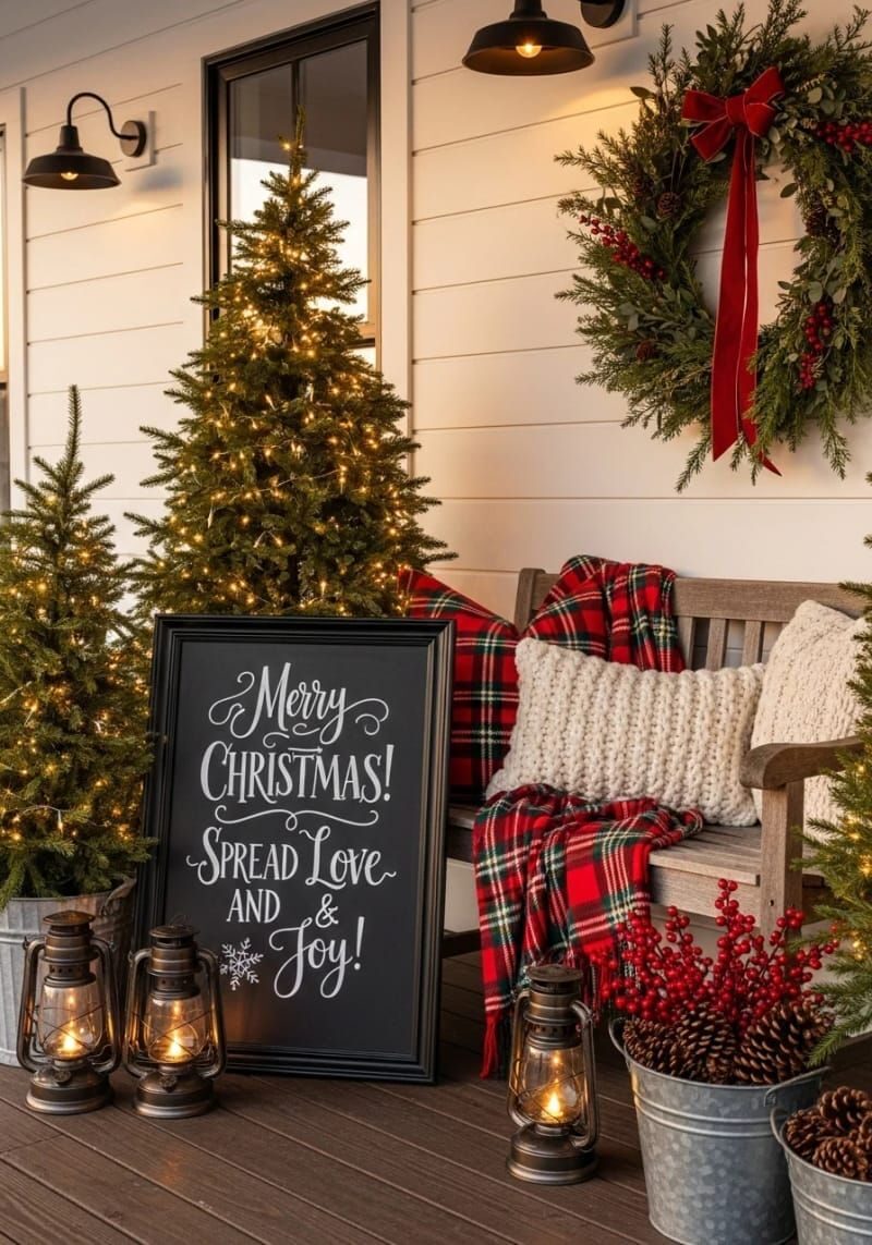 13. Black-Framed Chalkboard Sign with Holiday Sayings