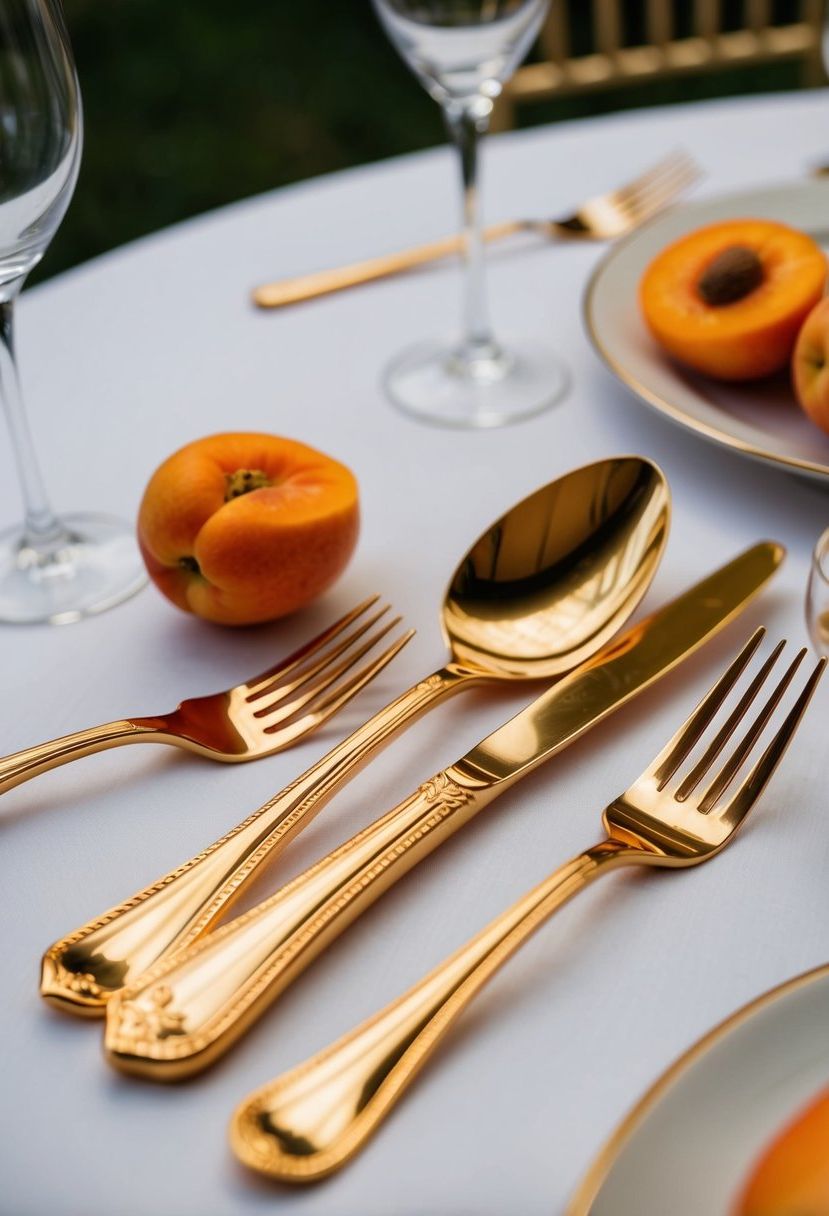 5) Gold Flatware Paired with Apricot Accents