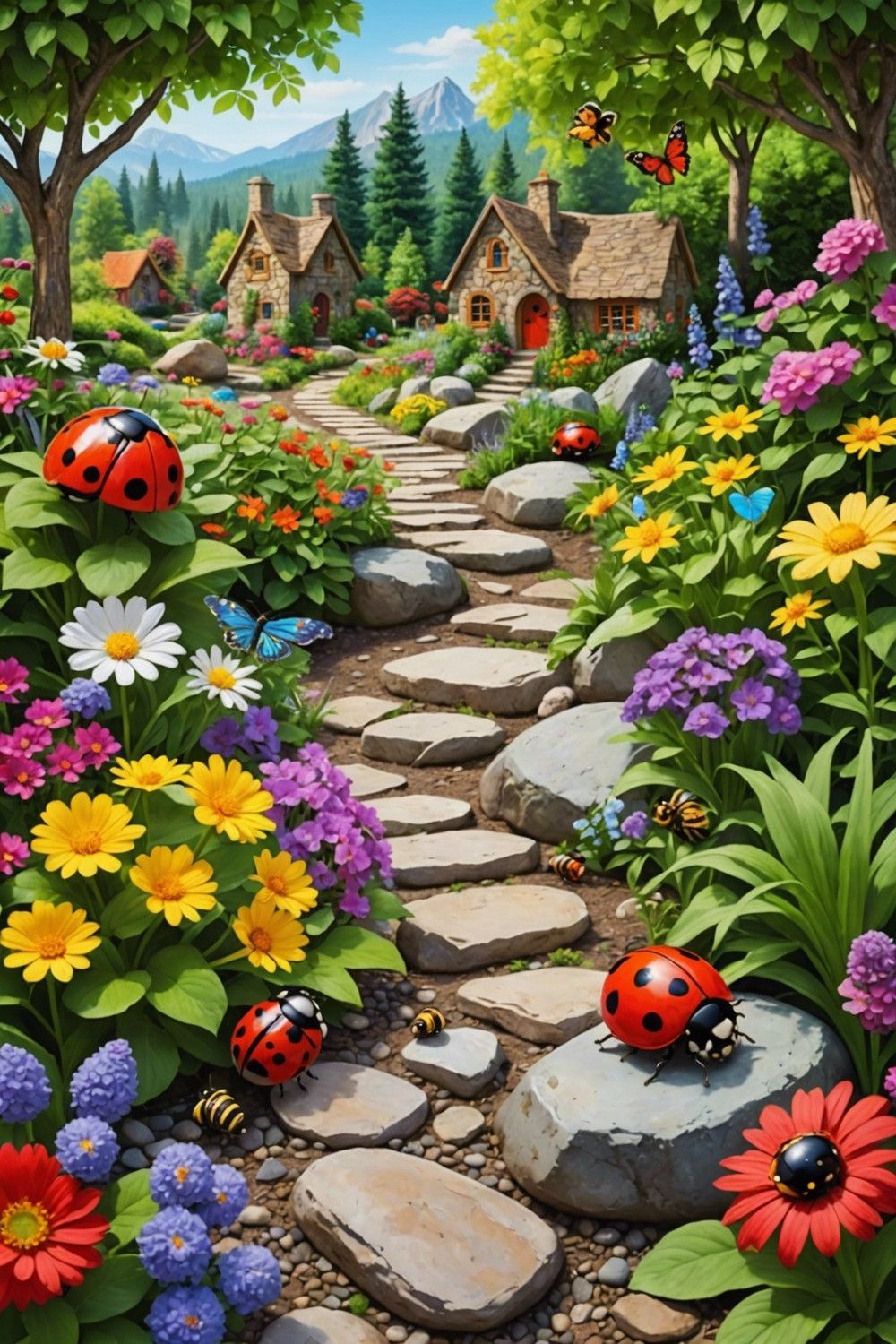 Ladybug and Garden Bug Rock Art