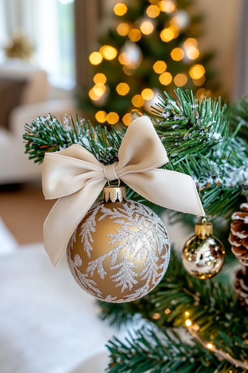 2. Beige Velvet Bows on a Frosted Tree - photo 3