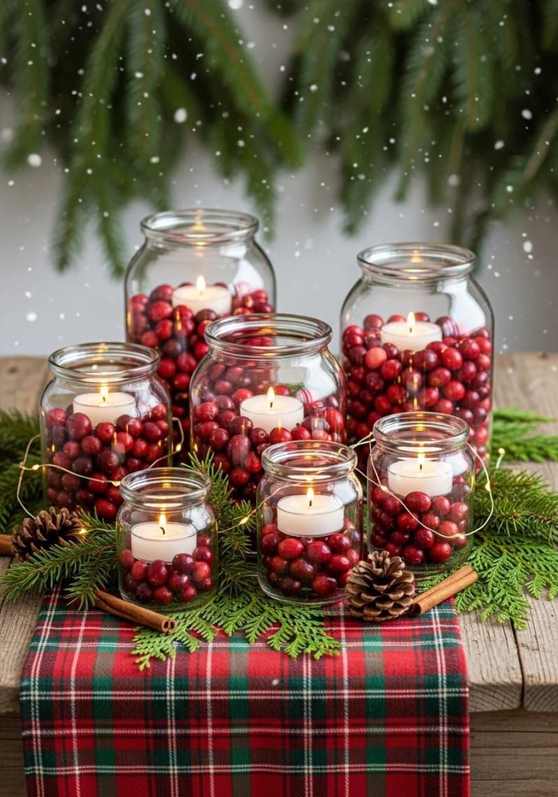 31. Glass Jars Filled With Cranberries and Tea Lights - photo 2